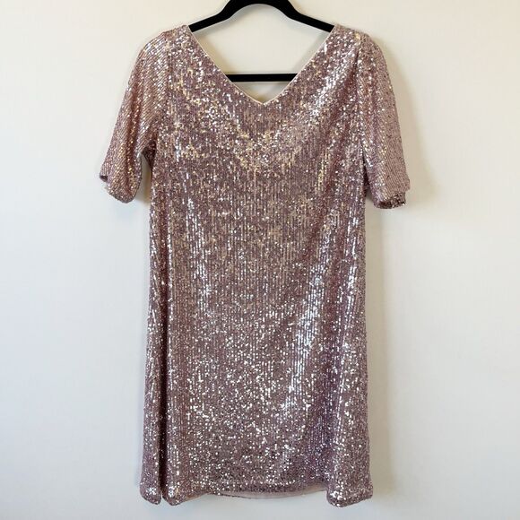 Ann Taylor Pink Sequin V Neck Shift Dress Cocktail Event Swiftie Size 8 NWT’s - Picture 7 of 13
